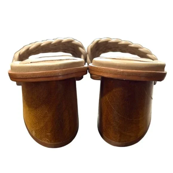 Bernardo Bethesda Woven Leather Beige Sandal Wood Block Heel Mule Womens Size 11 - Picture 4 of 8